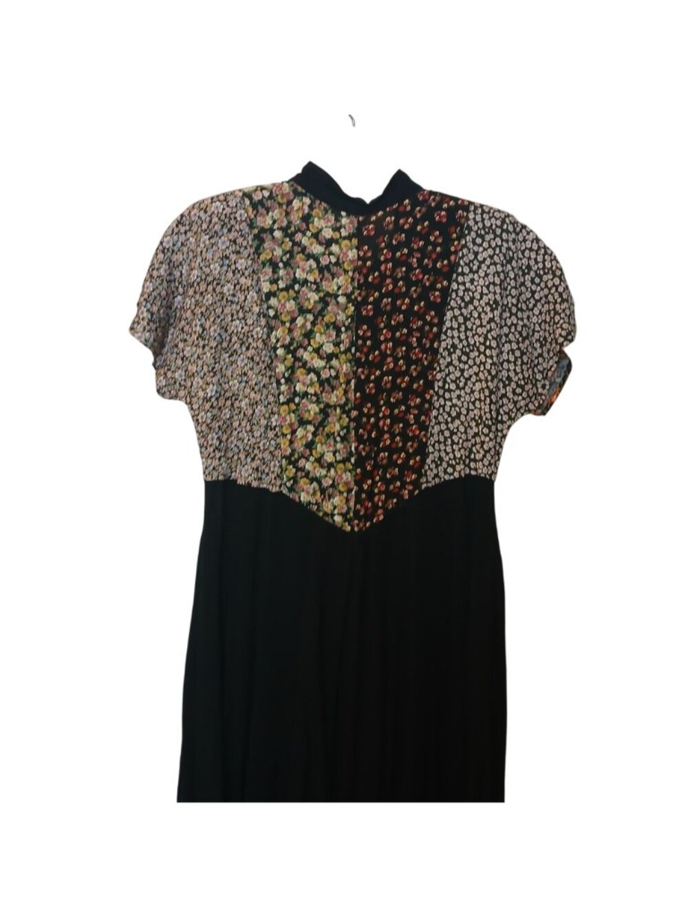 Zoe Patchwork Dress Large Button Maxi Dress Black Multicolor Rayon VTG #L70 - Picture 9 of 12